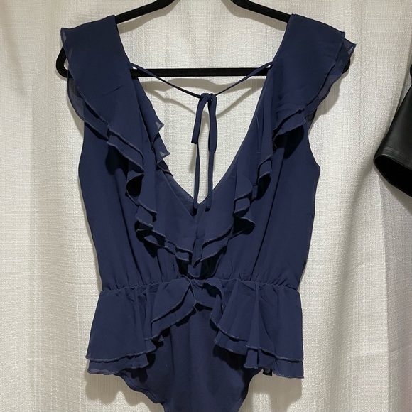 Superdown Navy Ruffle Bodysuit - Picture 5 of 6